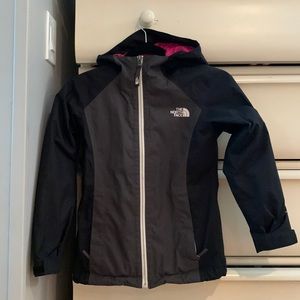 The North Face Girls size 7/8 Small rain jacket with hood and  pink lining